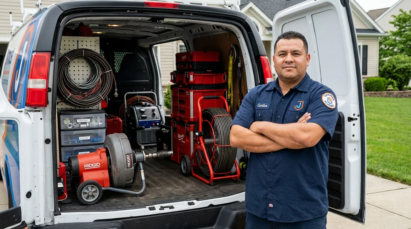 Professional drain cleaning equipment and Johns Plumbing LLC plumber in Poquoson