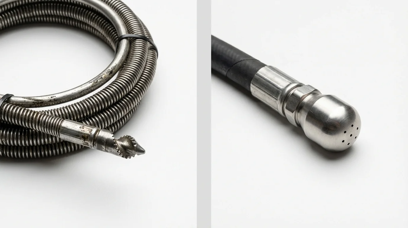 Drain snake cable and hydro jetting nozzle used for drain cleaning in Poquoson, VA