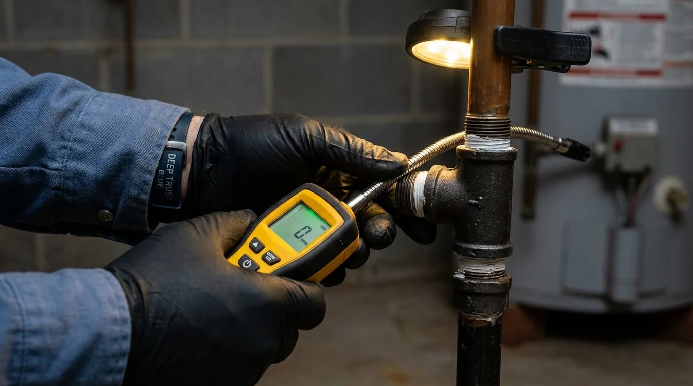 Gas leak detection with electronic sniffer by Johns Plumbing LLC in Poquoson