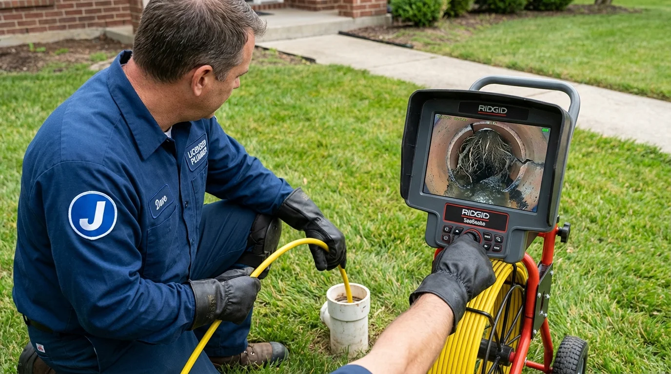 Sewer camera inspection being performed by Johns Plumbing LLC in Poquoson
