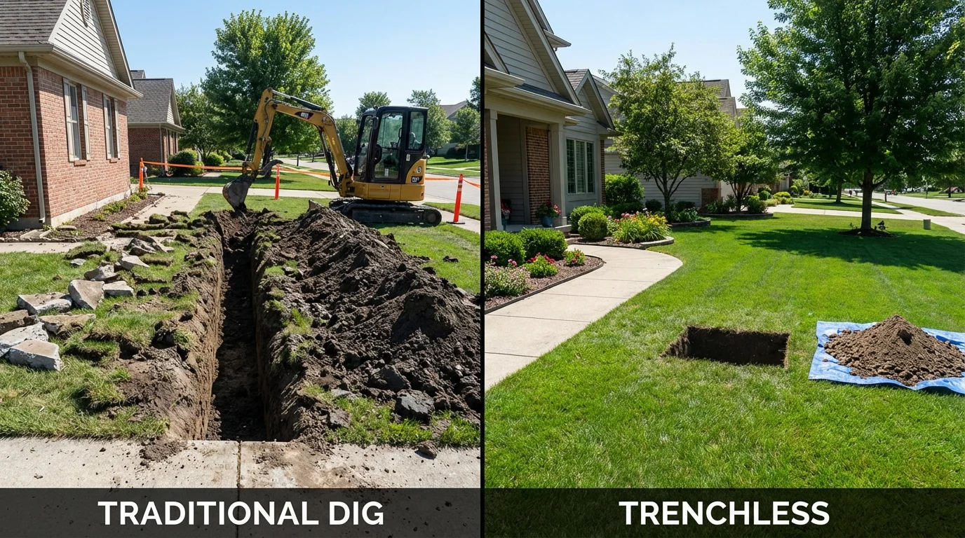 Trenchless sewer repair with minimal yard damage versus traditional excavation in Poquoson, VA